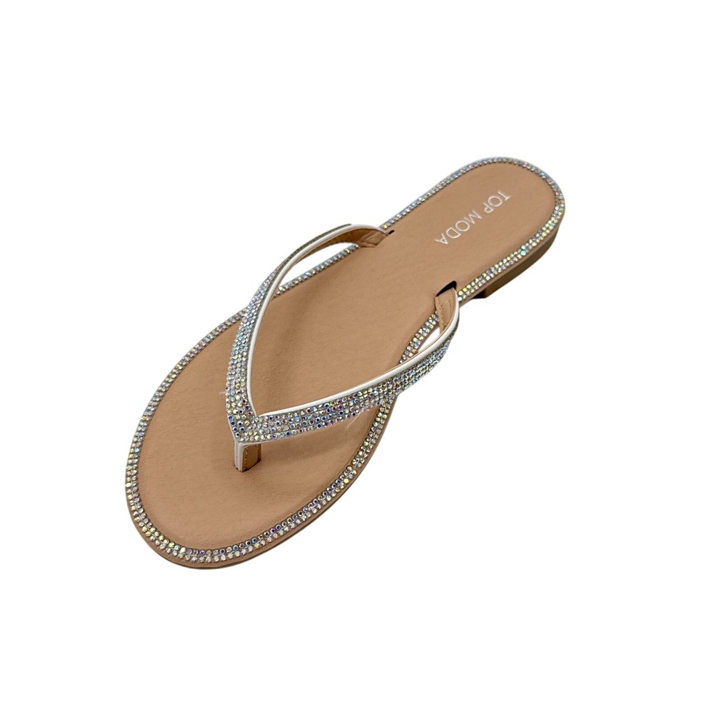 Top‎ Moda Haiti-1 White Rhinestone Crystal Flip Flop Sandals Women 7.5